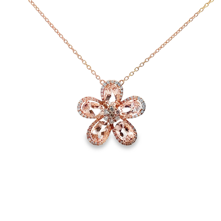 Morganite and Diamond Flower Pendant