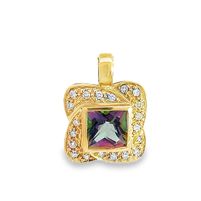 Ladies Rainbow Topaz Diamond Pendant