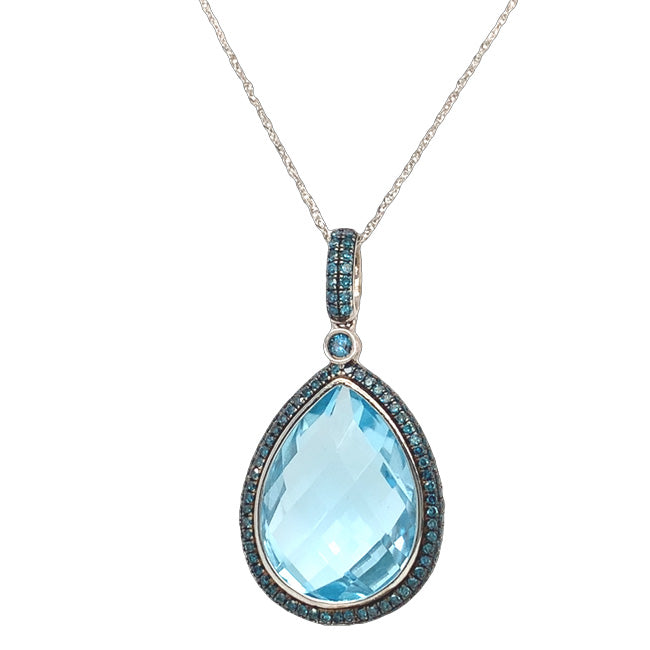 Sparkling Blue Topaz & Blue diamond Pendant