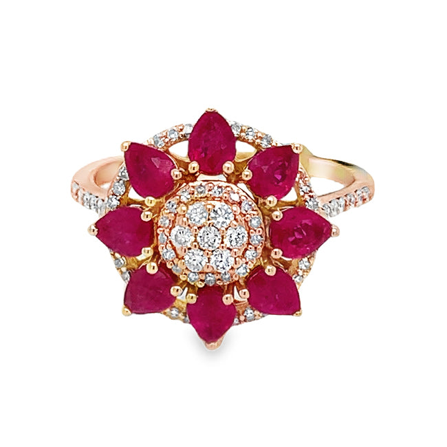 Flower Ruby & Diamond Ring