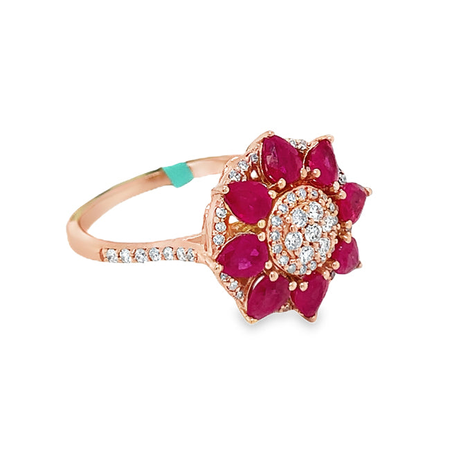 Flower Ruby & Diamond Ring